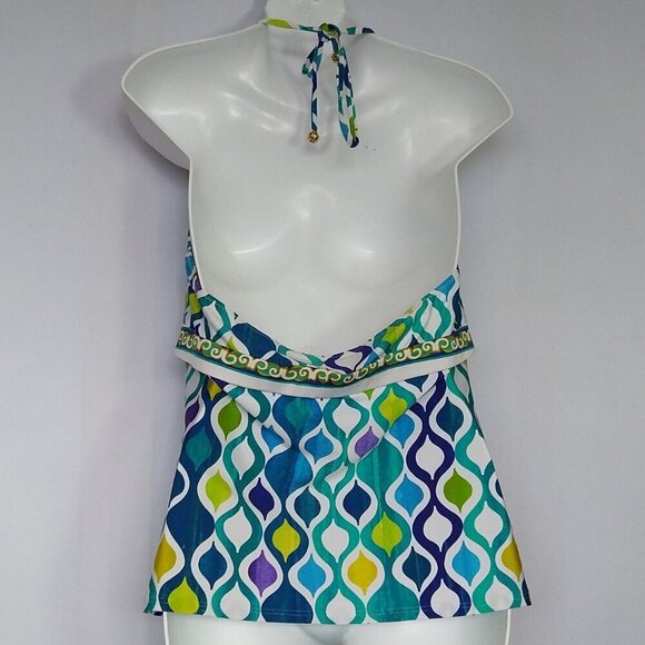Trina Turk Tankini Swimsuit Top Multi Color Halter Size 12 - Picture 2 of 4
